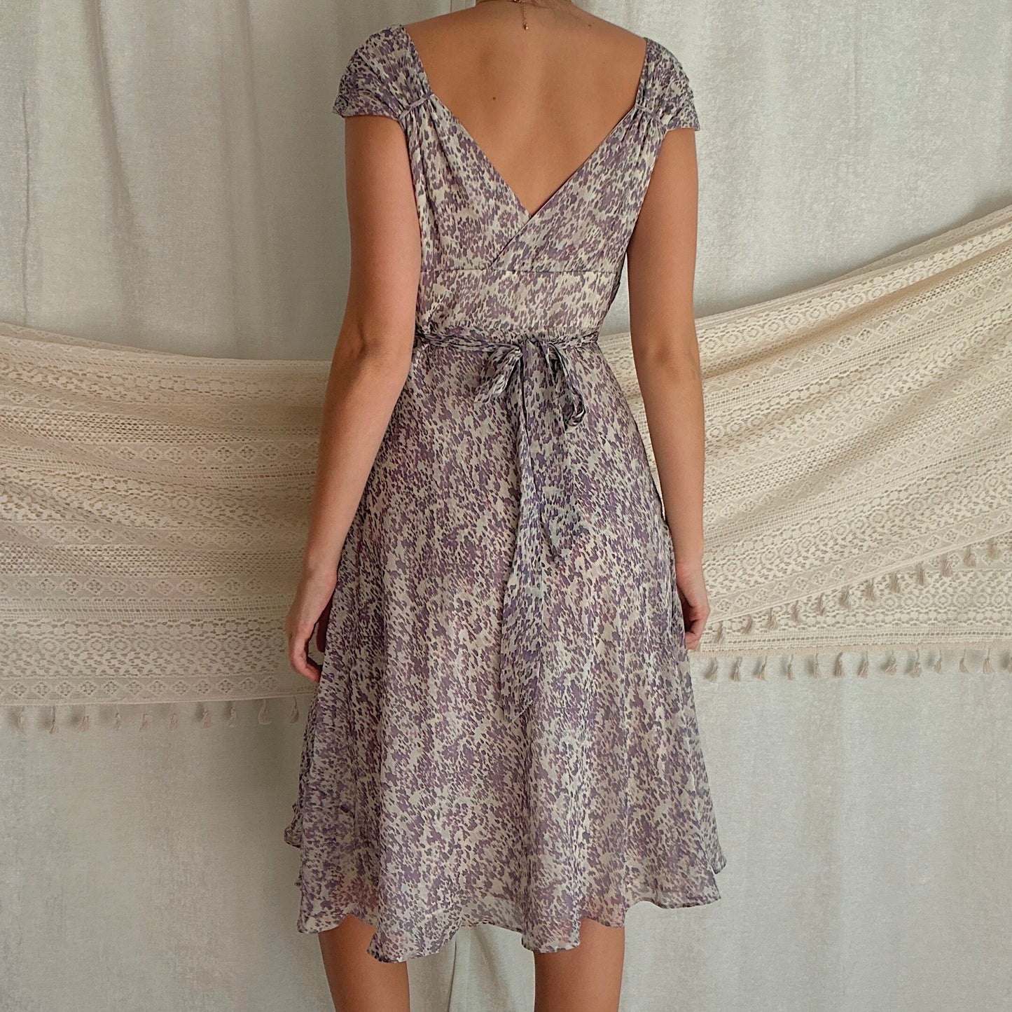 Y2K Purple Printed Silk Midi Dress / SZ S