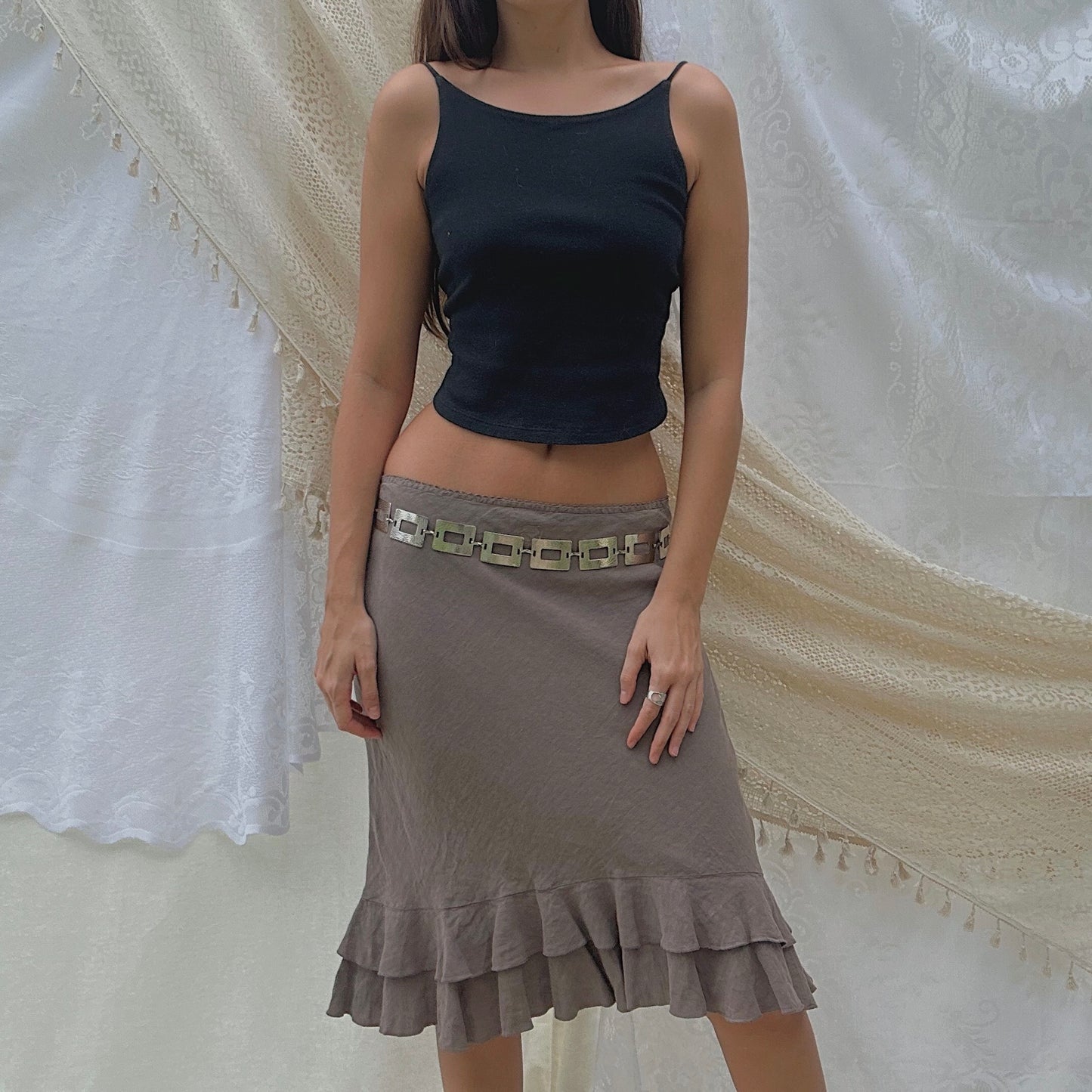 Y2K Dark Taupe Linen Midi Skirt / SZ M