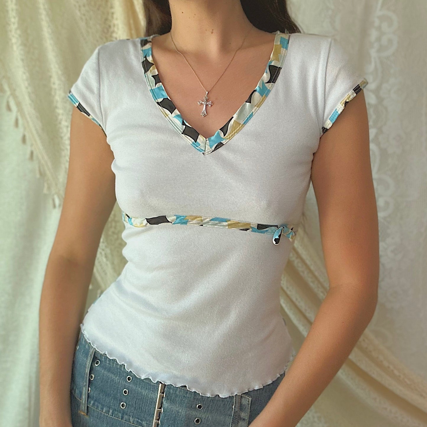 90's Pale Blue Printed Tee / SZ M