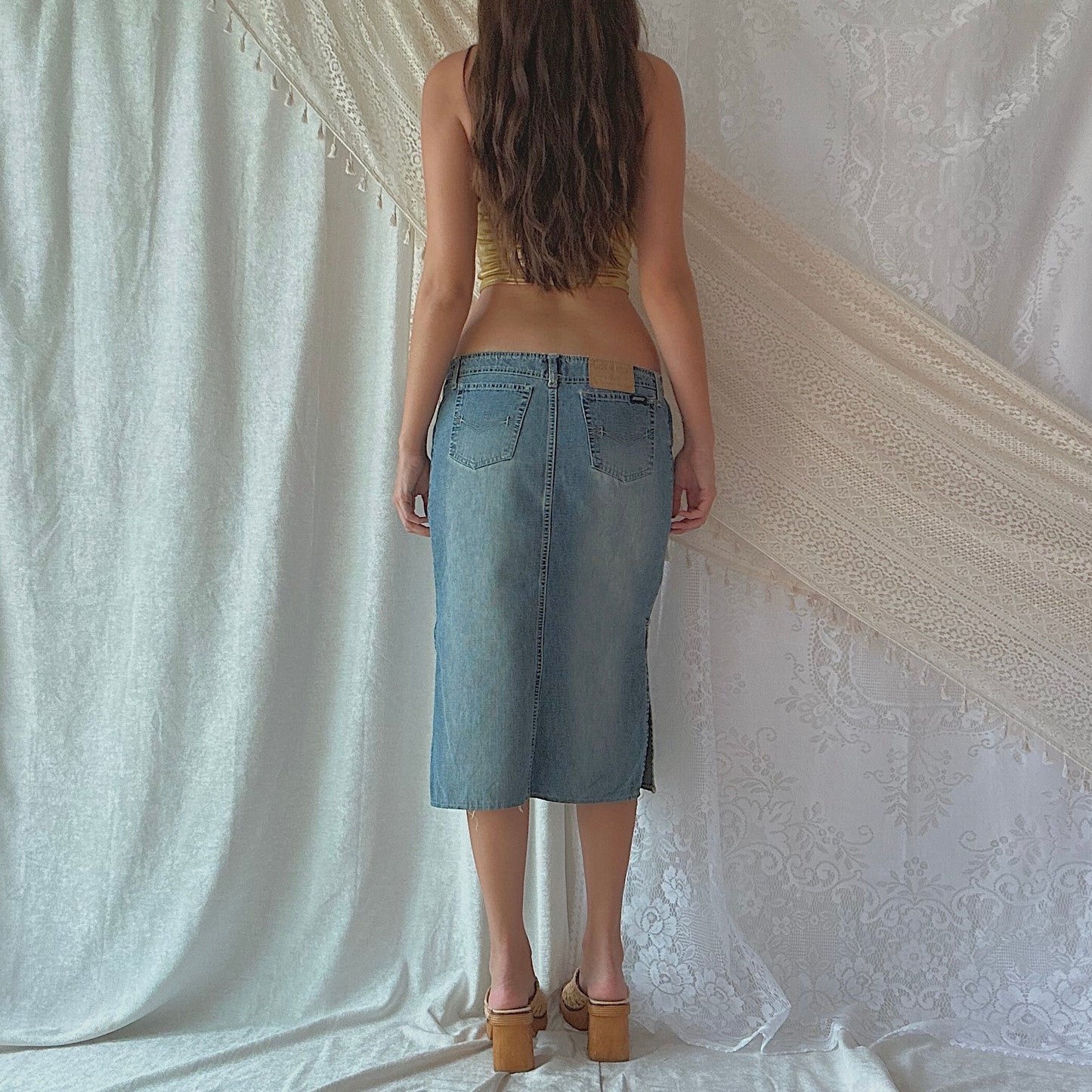 Y2K Denim Slit Midi Skirt / SZ L