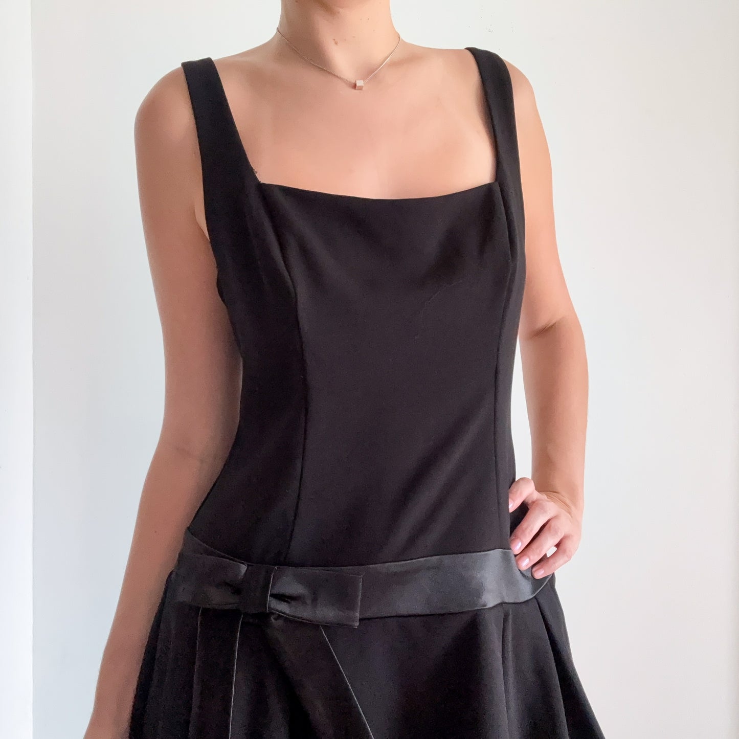 Y2K Black Drop Waist Bow Mini Dress / SZ M/L