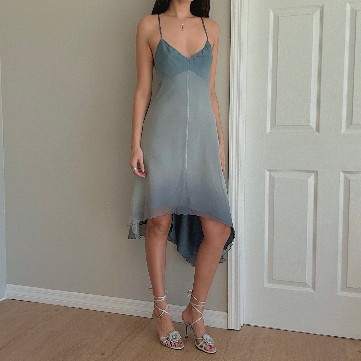 Y2K Stone Blue Silk Midi Dress / SZ 4