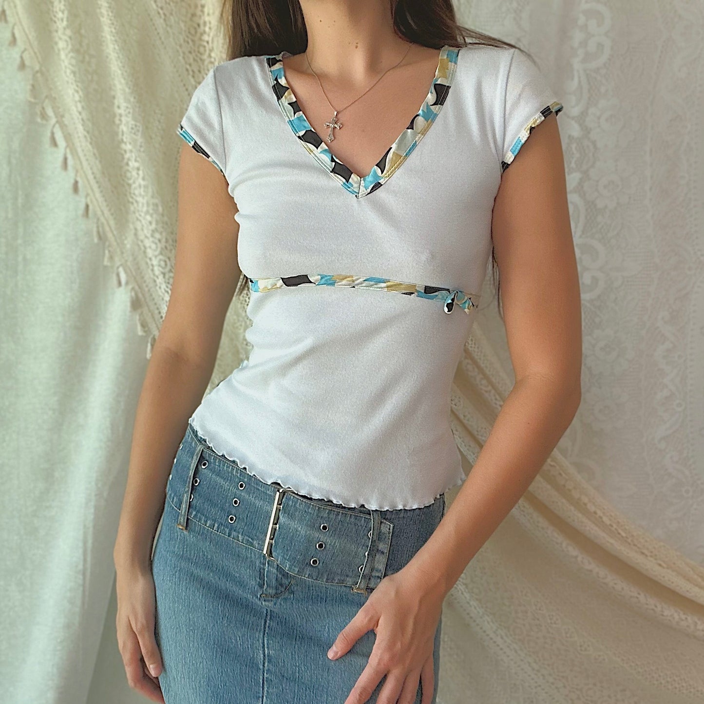 90's Pale Blue Printed Tee / SZ M