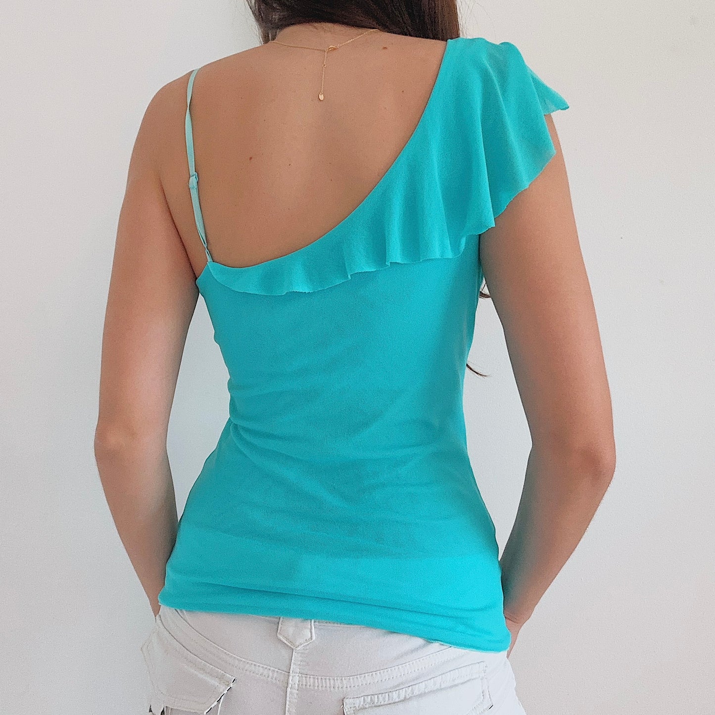 Y2K Aqua Mesh Ruffle Top / SZ S