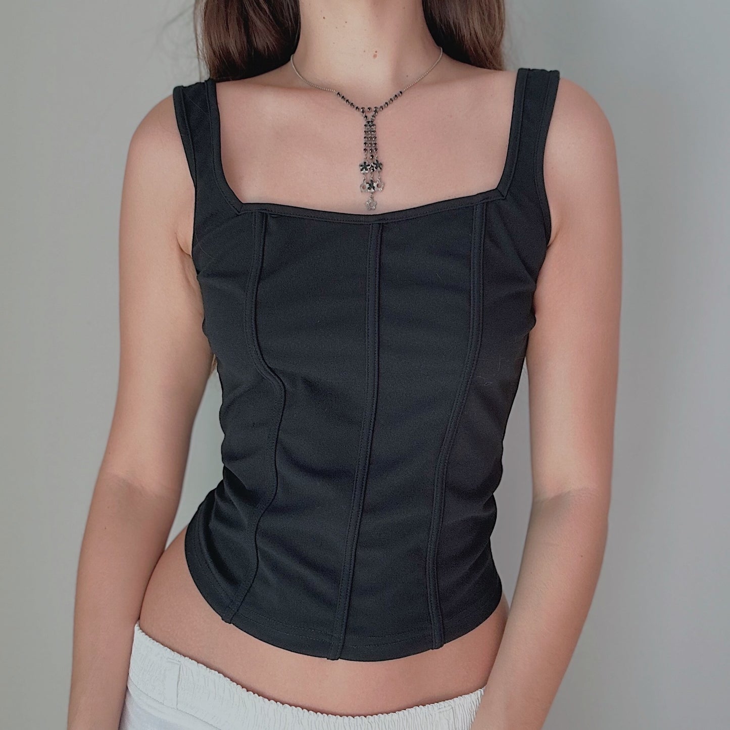 Y2K Black Square Neck Tank / SZ M