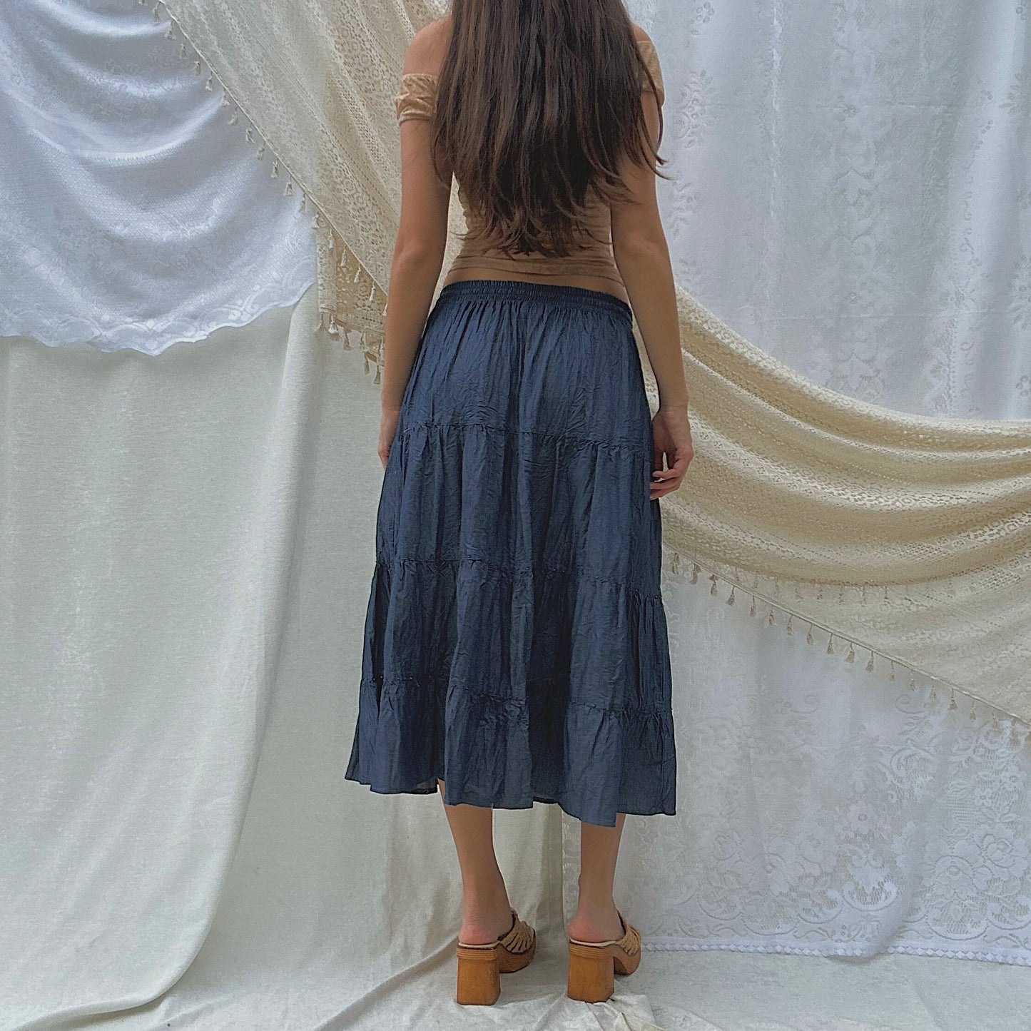 Y2K Chambray Cotton Maxi Skirt / SZ S/M