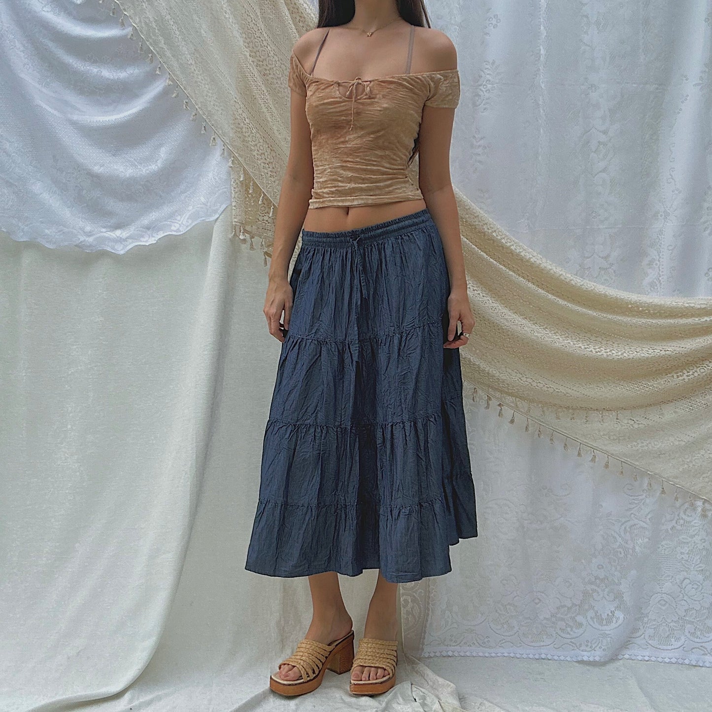 Y2K Chambray Cotton Maxi Skirt / SZ S/M