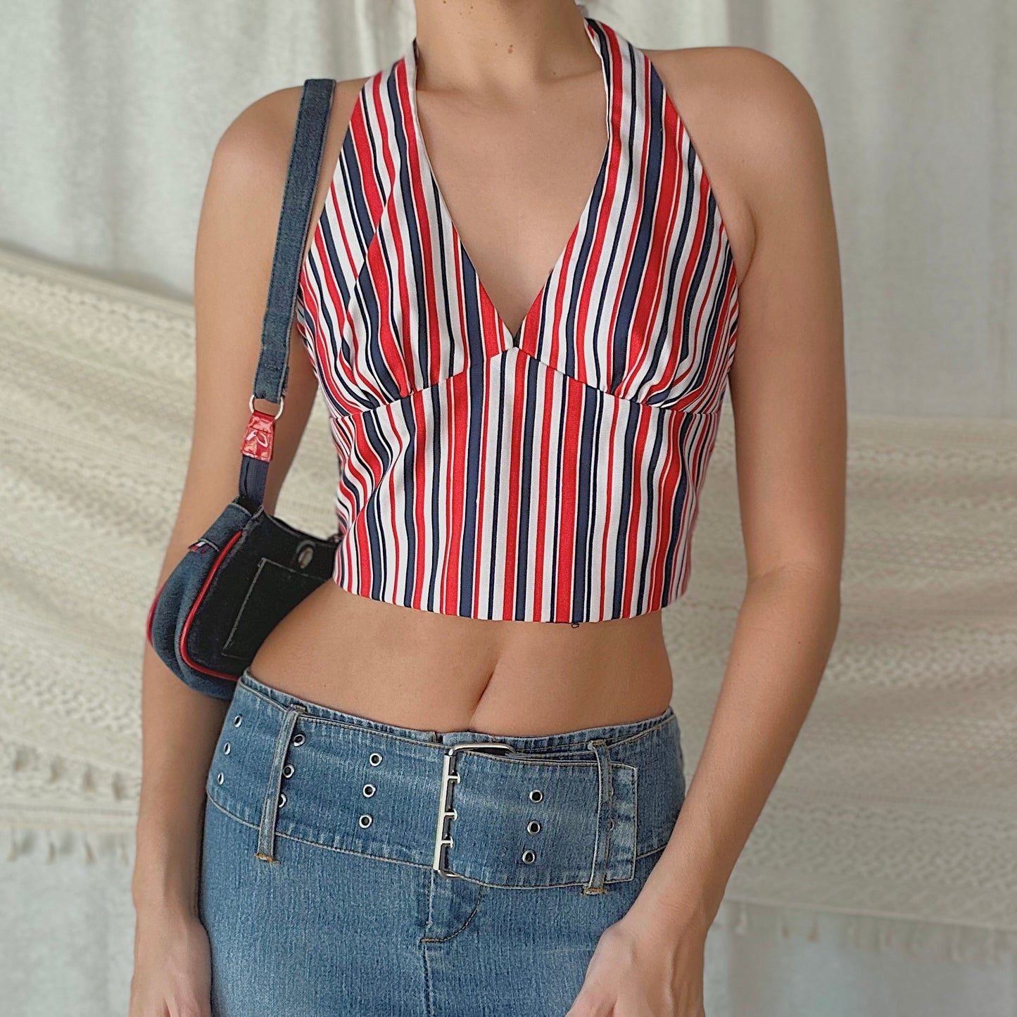 70's Red White & Blue Halter Top / SZ M/L