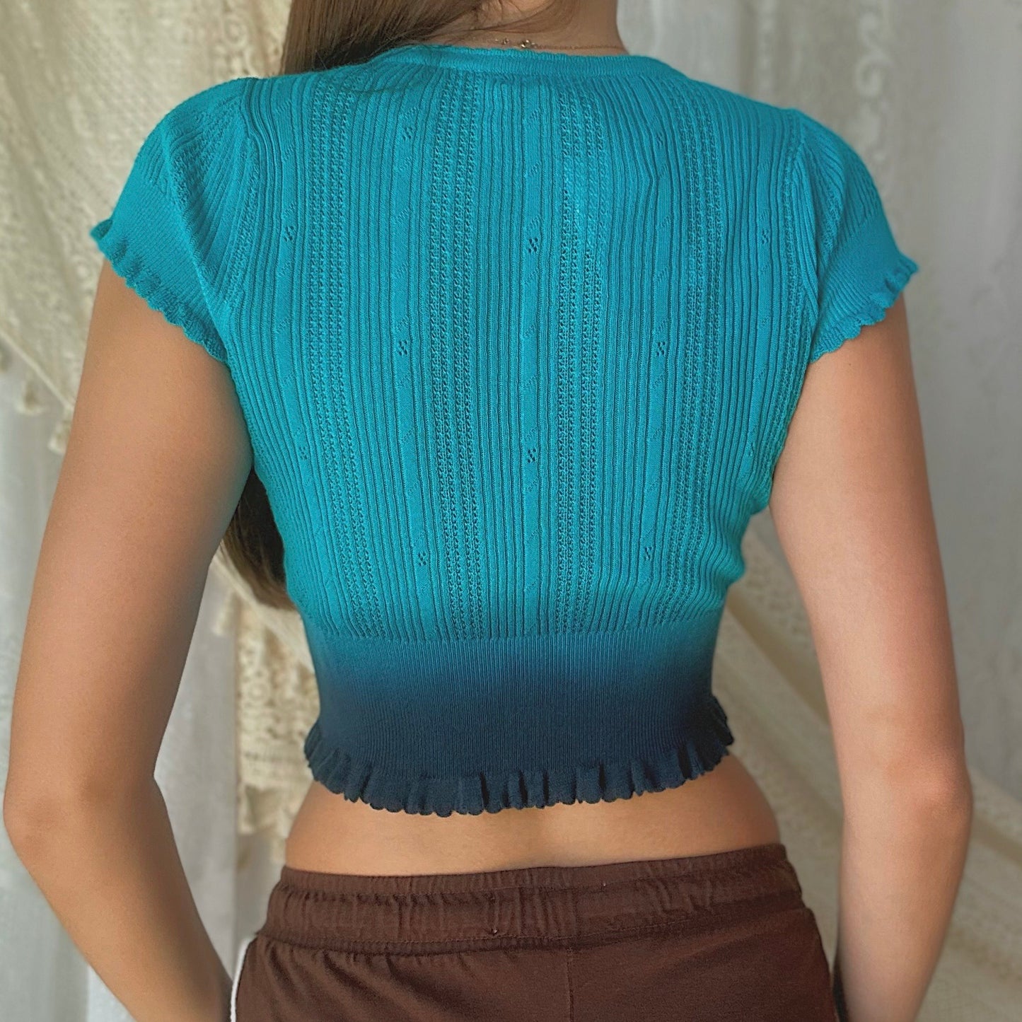 Y2K Guess Teal Ombre Knit Cardigan / SZ S