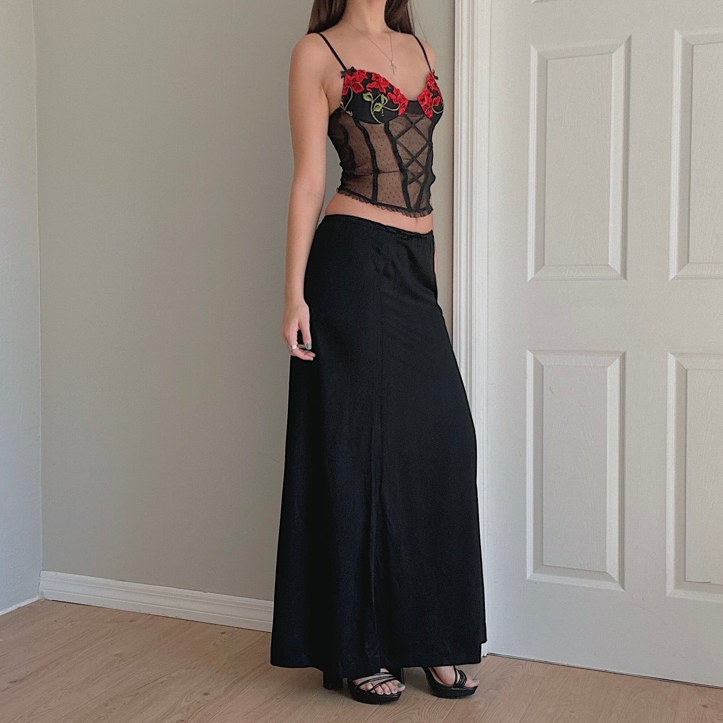 70's Black Maxi Skirt / SZ S