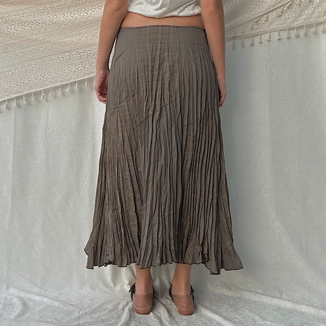 Y2K Taupe Plaid Pleated Maxi Skirt / SZ 8