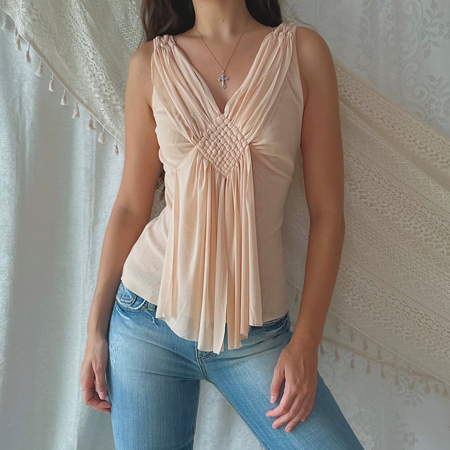 Y2K Apricot Mesh Braided Tank / SZ M