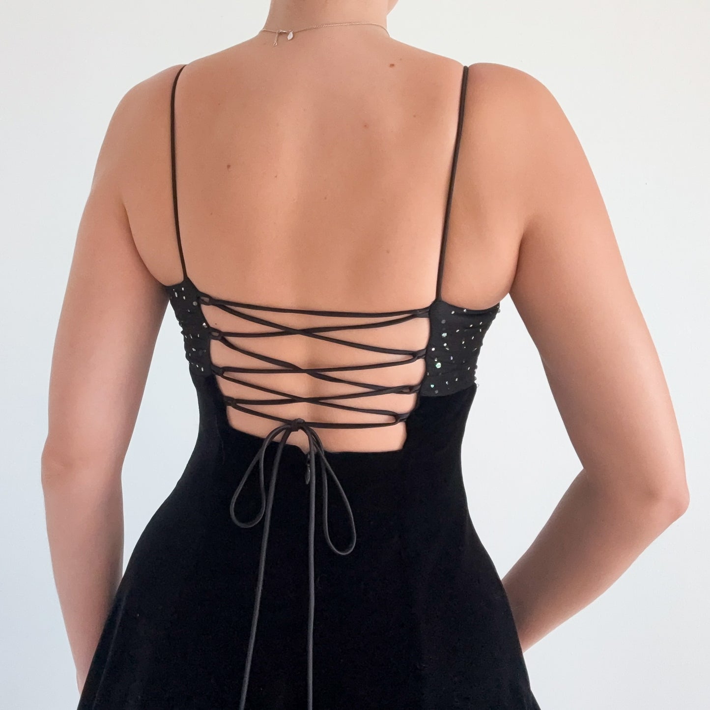 90's Black Velvet Sequin Cocktail Dress / SZ XS/S