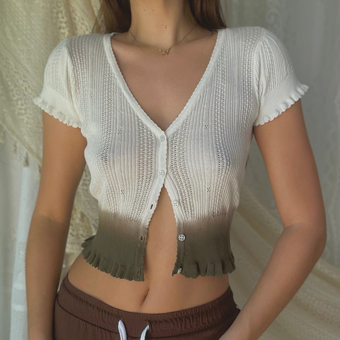 Y2K Guess Cream Ombre Knit Cardigan / SZ L