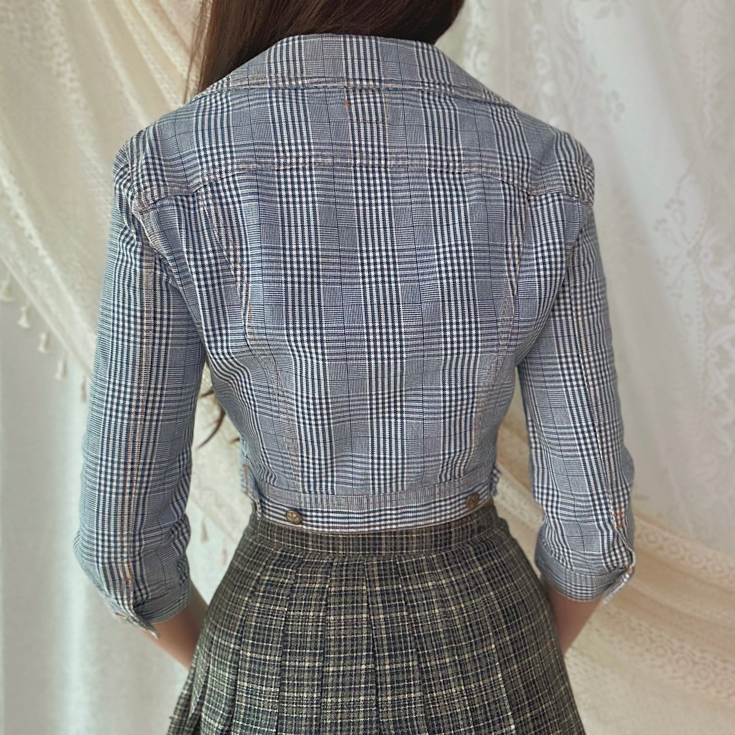 Moschino Blue Plaid Cropped Denim Jacket / SZ 6