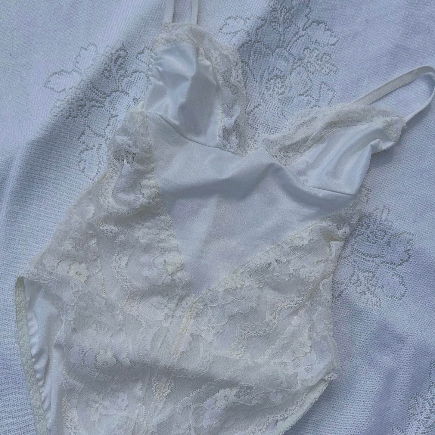 80's White Lace Teddy / SZ S