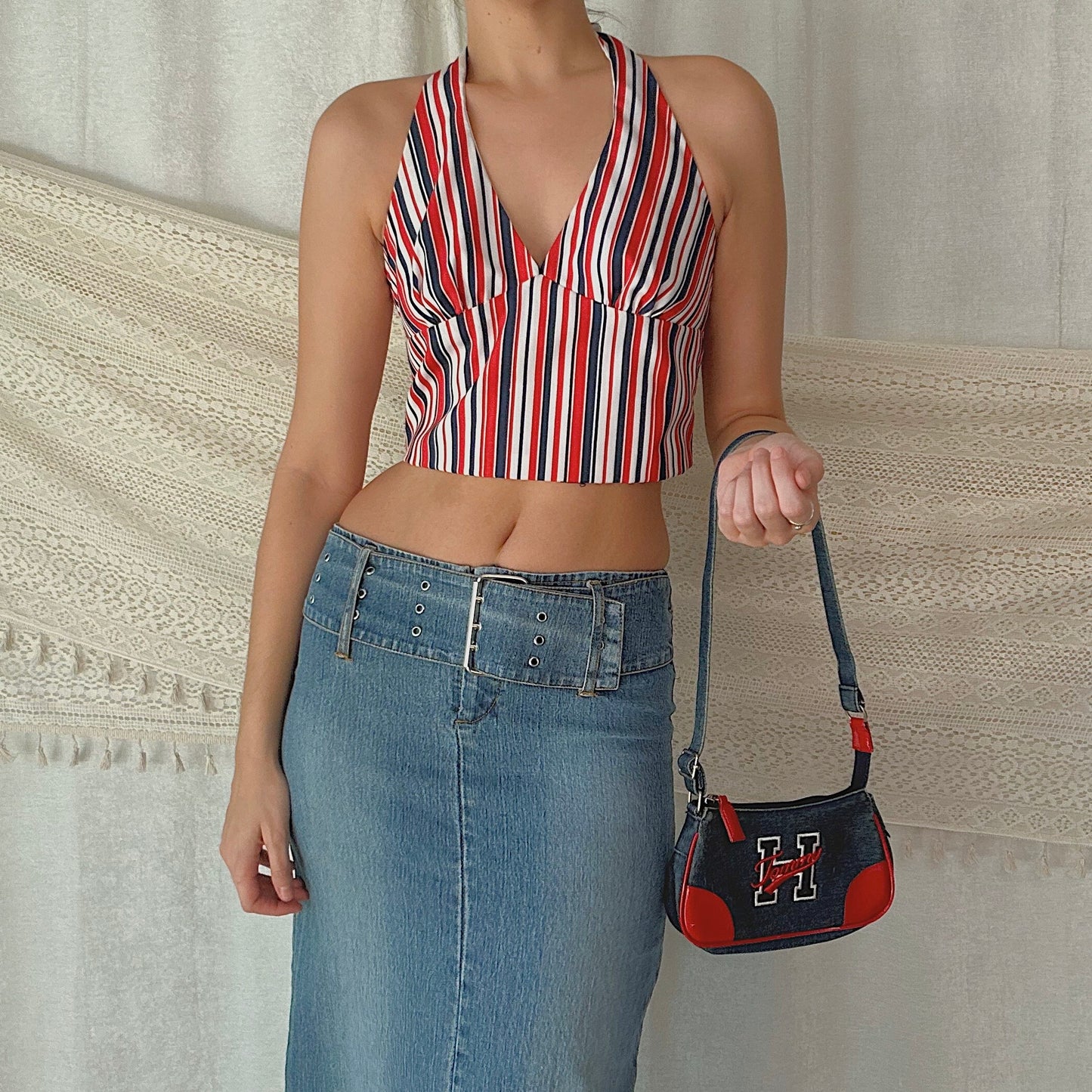 70's Red White & Blue Halter Top / SZ M/L