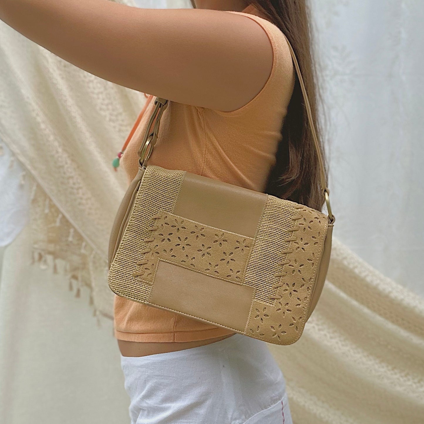 Y2K Tan Patch Handbag