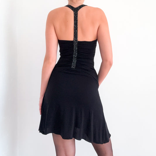 Y2K Laundry Black Beaded Ruched Dress / SZ S
