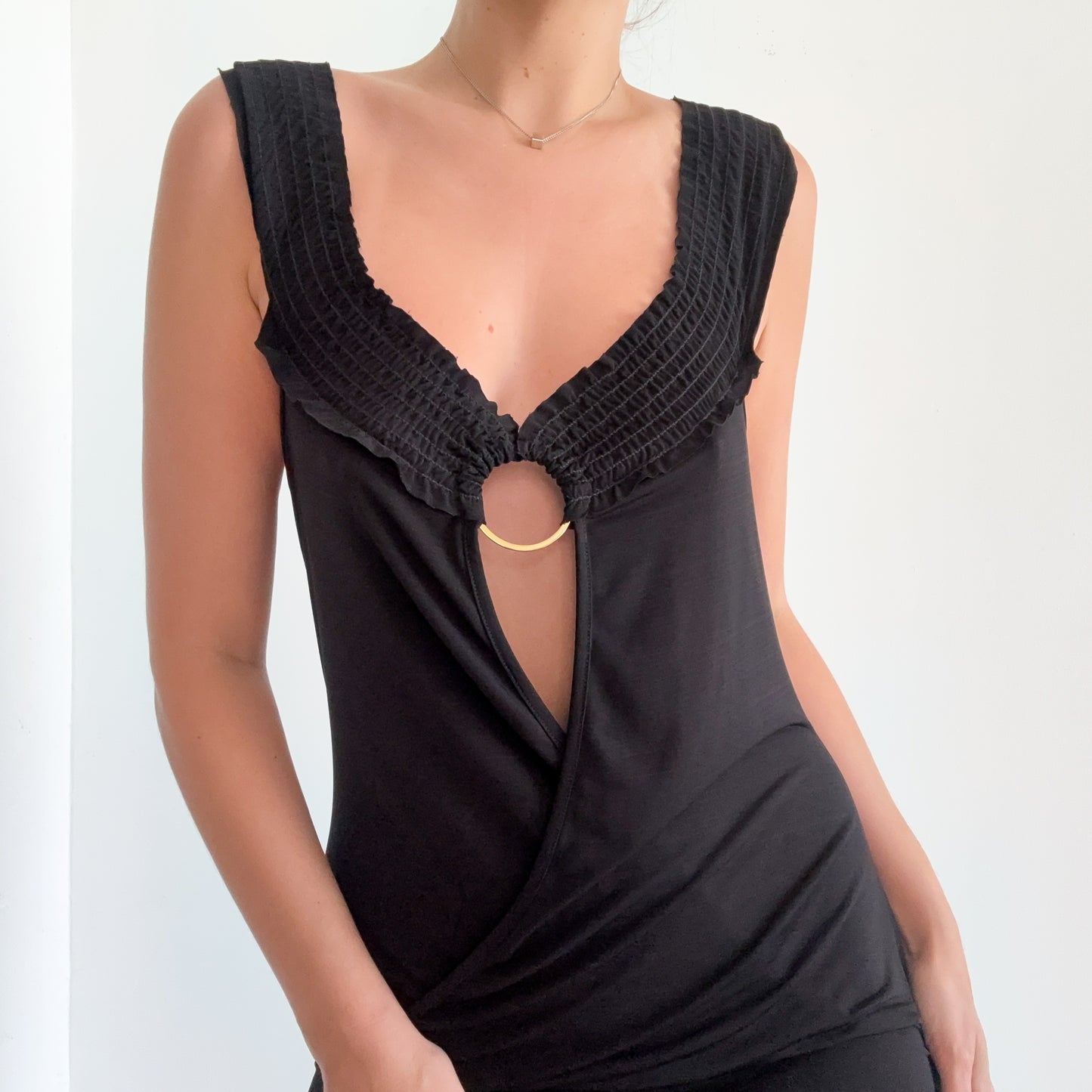 Y2K Black Smocked Slouchy Tunic / Dress / SZ M