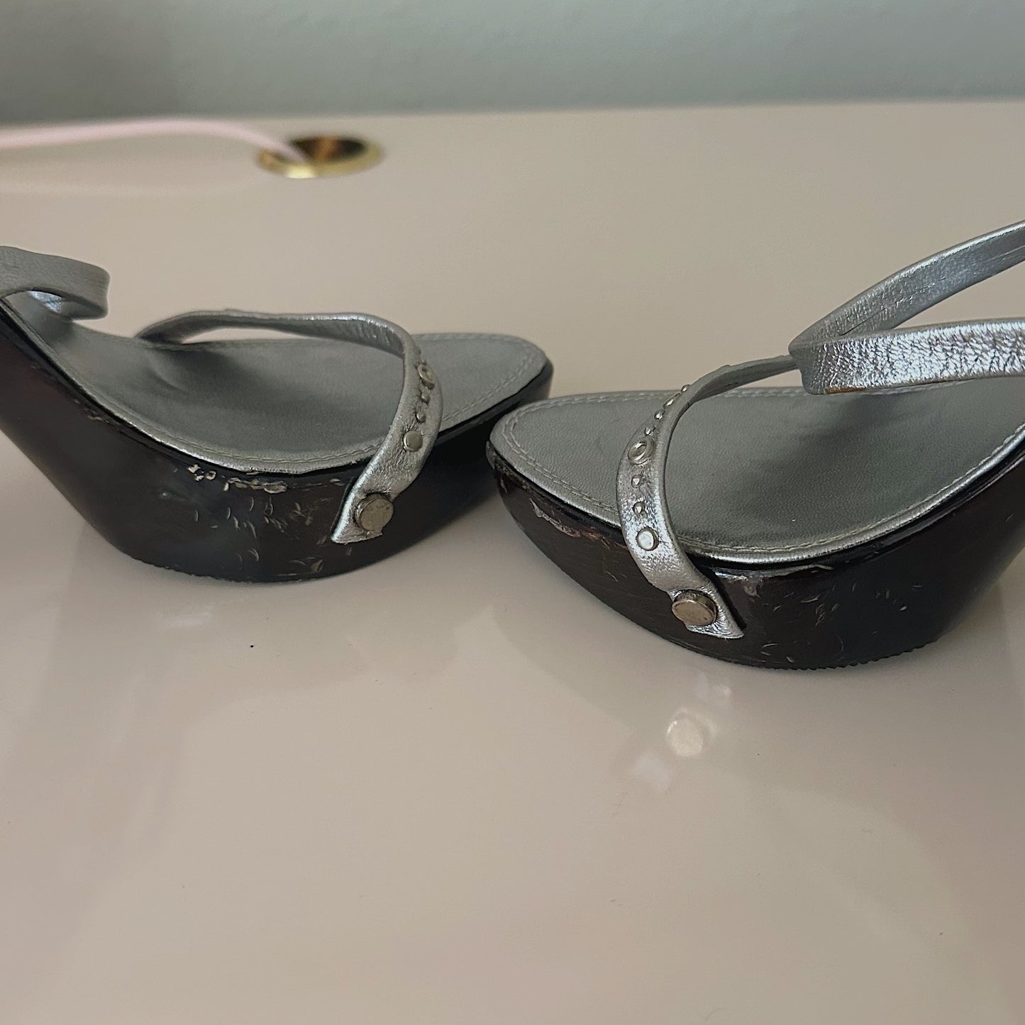 Gianni Versace Silver Heeled Sandals / SZ 5.5