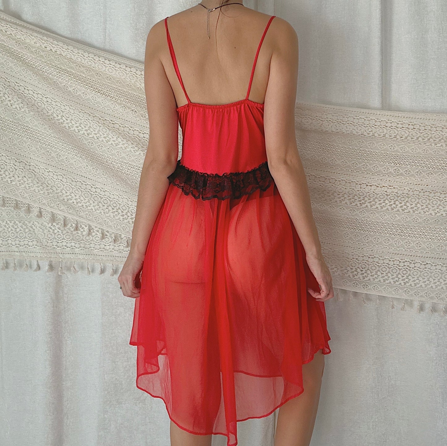 90's Red & Black Lace Nighty / SZ M