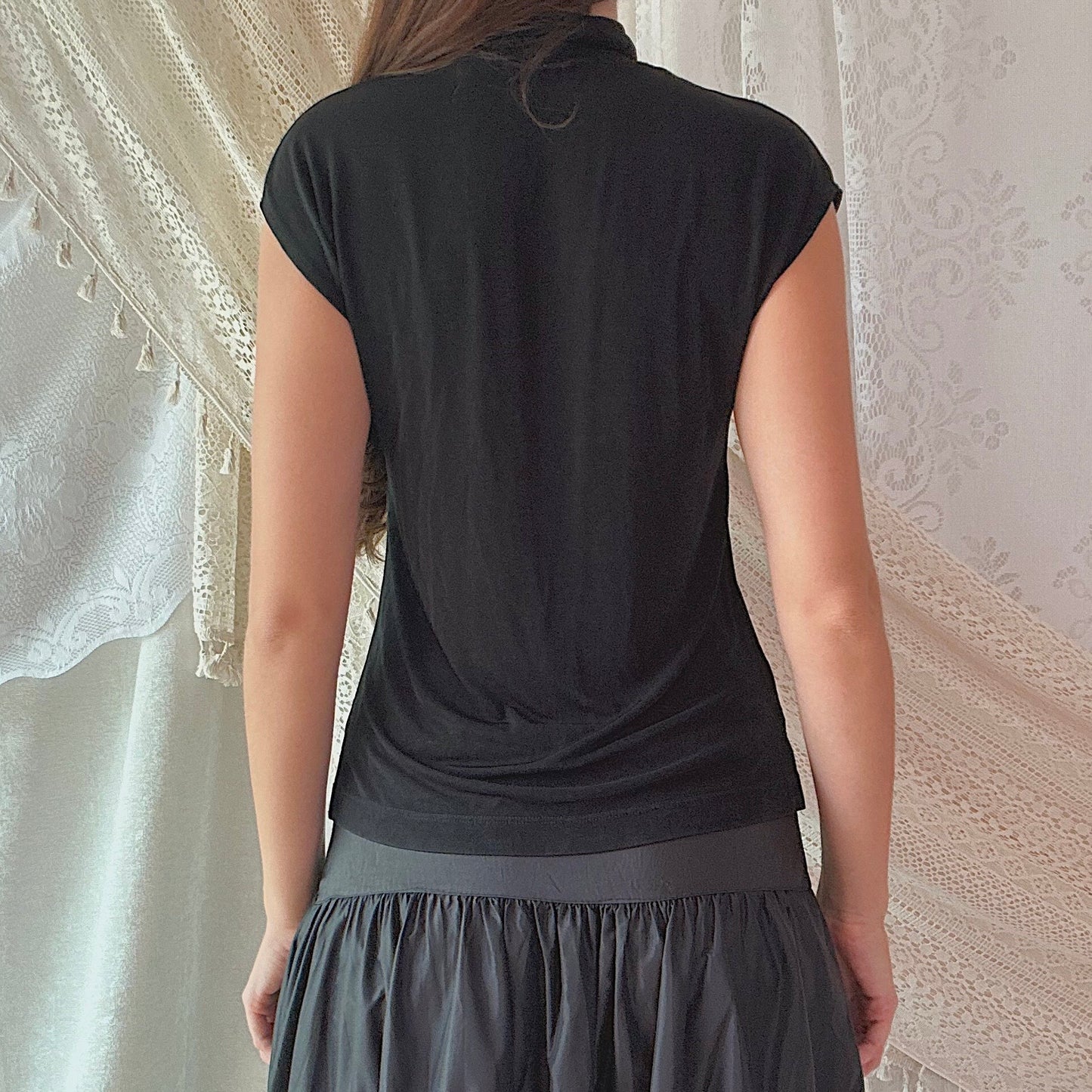 Y2K Black Slinky Mock Neck Top / SZ S-M
