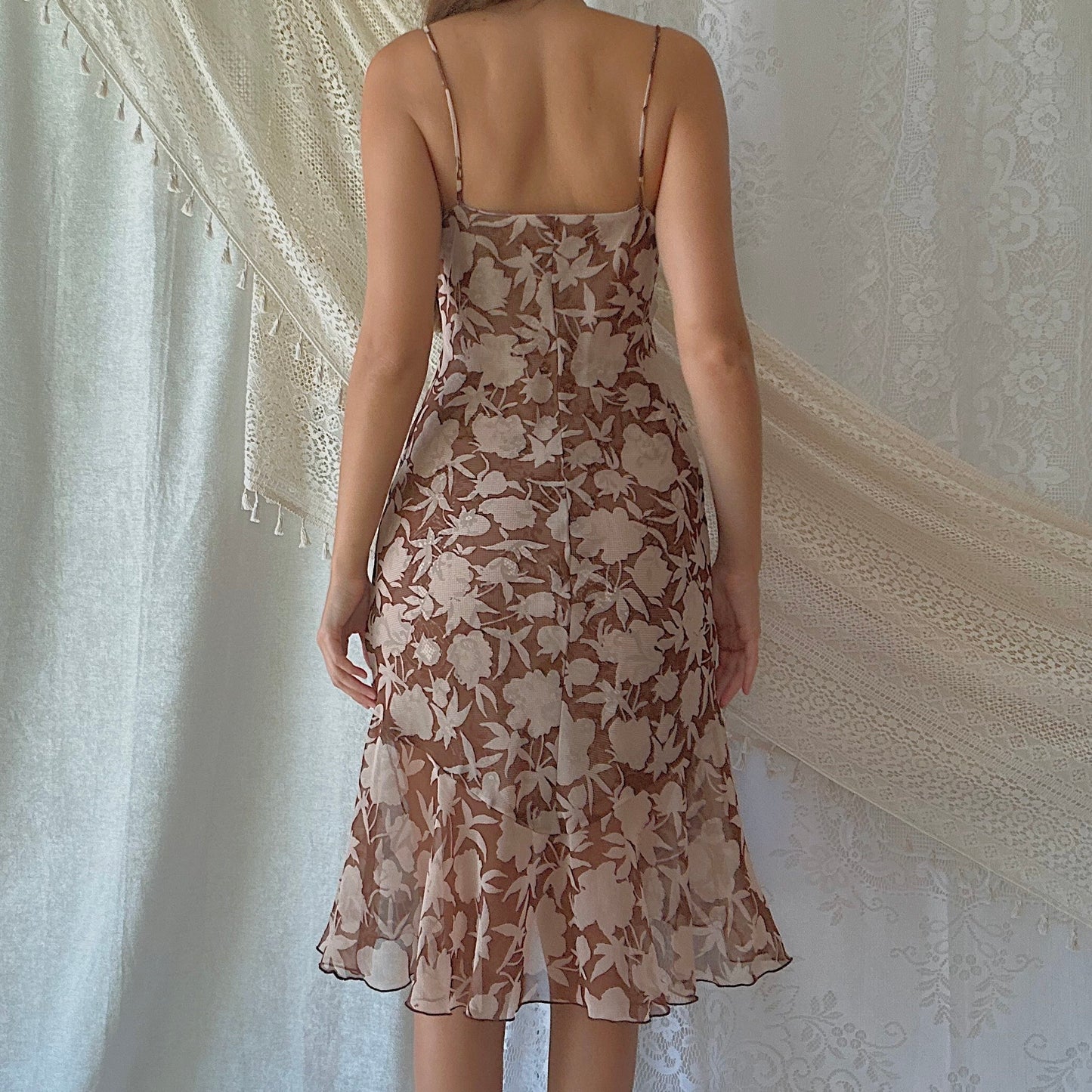 Y2K Brown & Tan Printed Midi Dress / SZ M