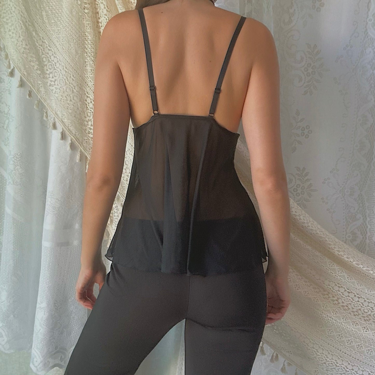 Y2K Black Mesh Lace Lingerie Top / SZ XS/S