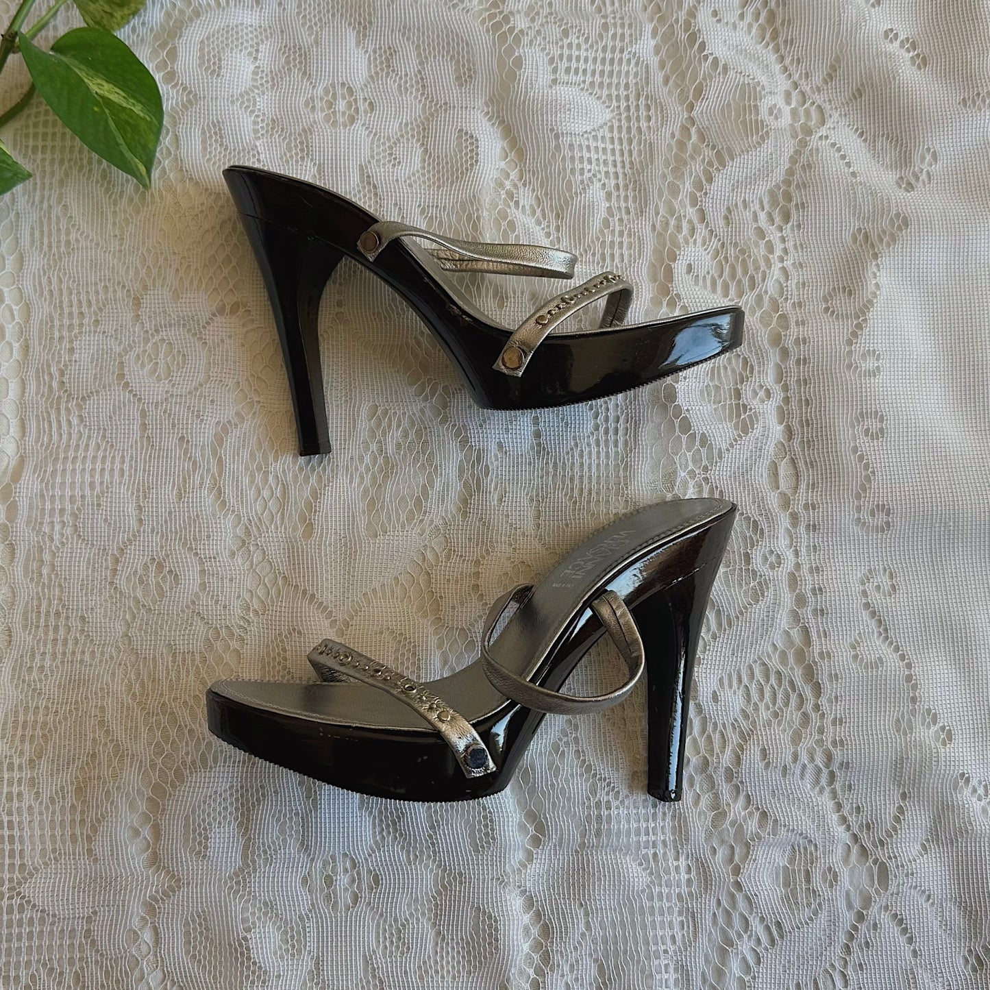 Gianni Versace Silver Heeled Sandals / SZ 5.5