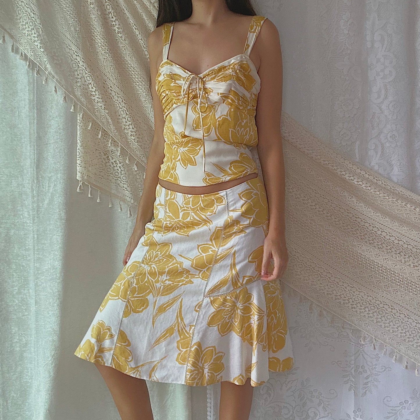 Y2K Yellow & Ivory Printed Skirt Set / SZ 6/8