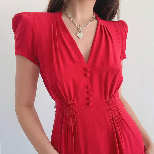 Y2K Betsey Johnson Red Silk Midi Dress / SZ 6