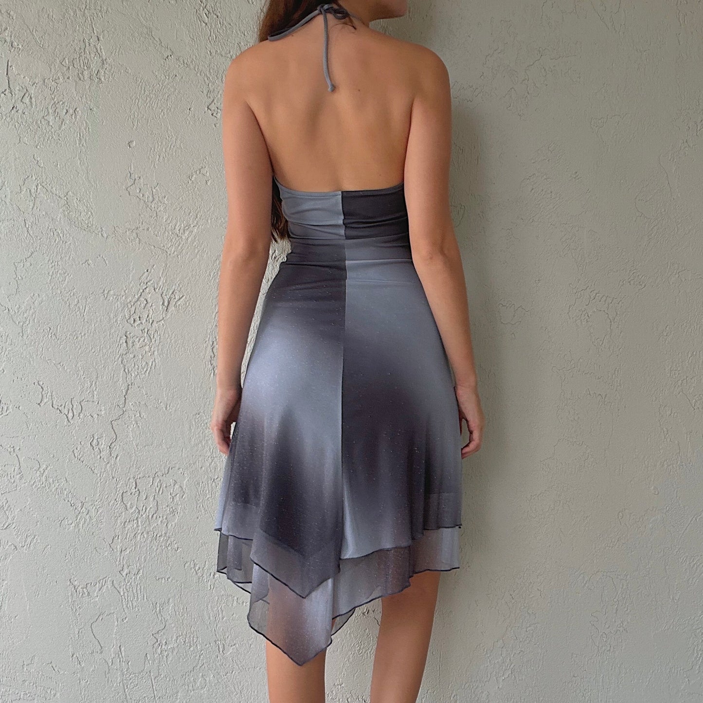 Y2K Grey Sparkle Halter Midi Dress / SZ S