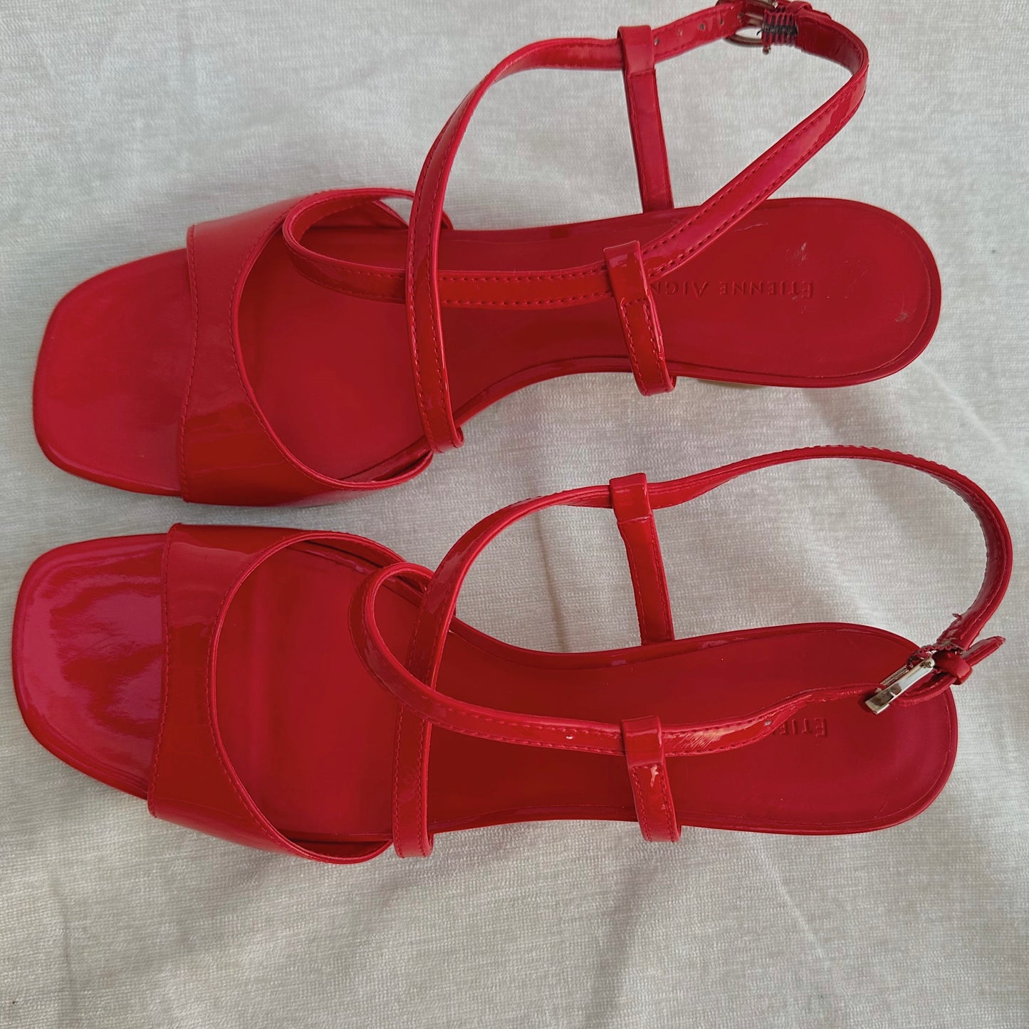 Y2K Red Patent Leather Wedge Sandals / SZ 7.5