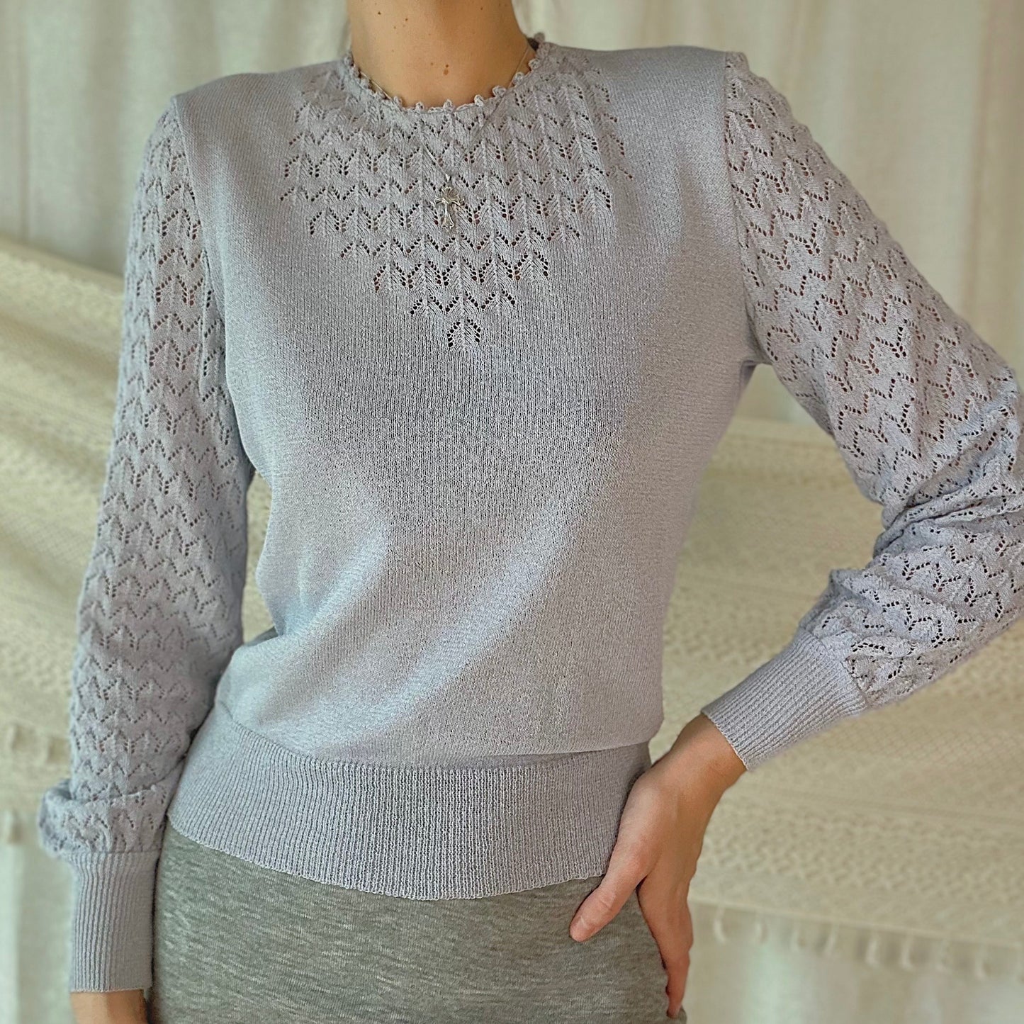 80's Stone Blue Knit Sweater / SZ S
