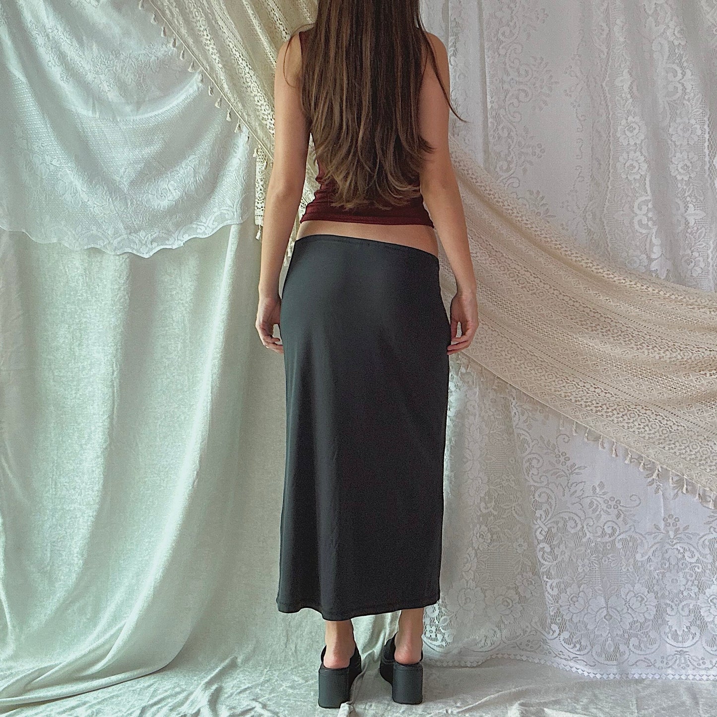Y2K Black Drawstring Maxi Skirt / SZ M/L