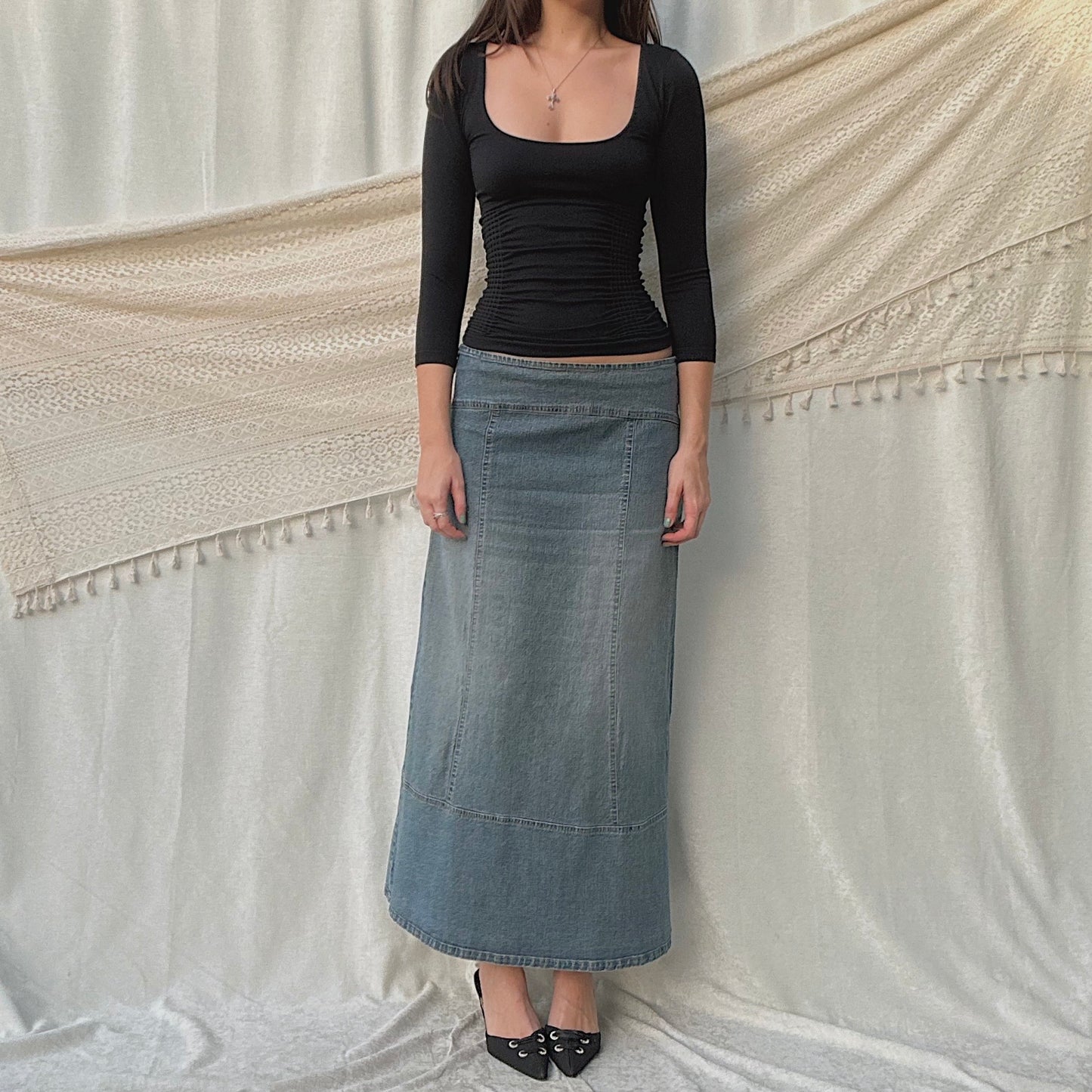 Y2K Denim Maxi Skirt / SZ 8