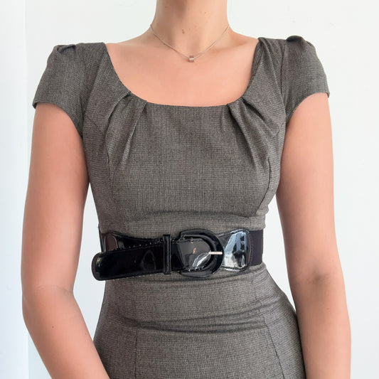 Y2K Grey Belted Office Mini Dress / SZ 2