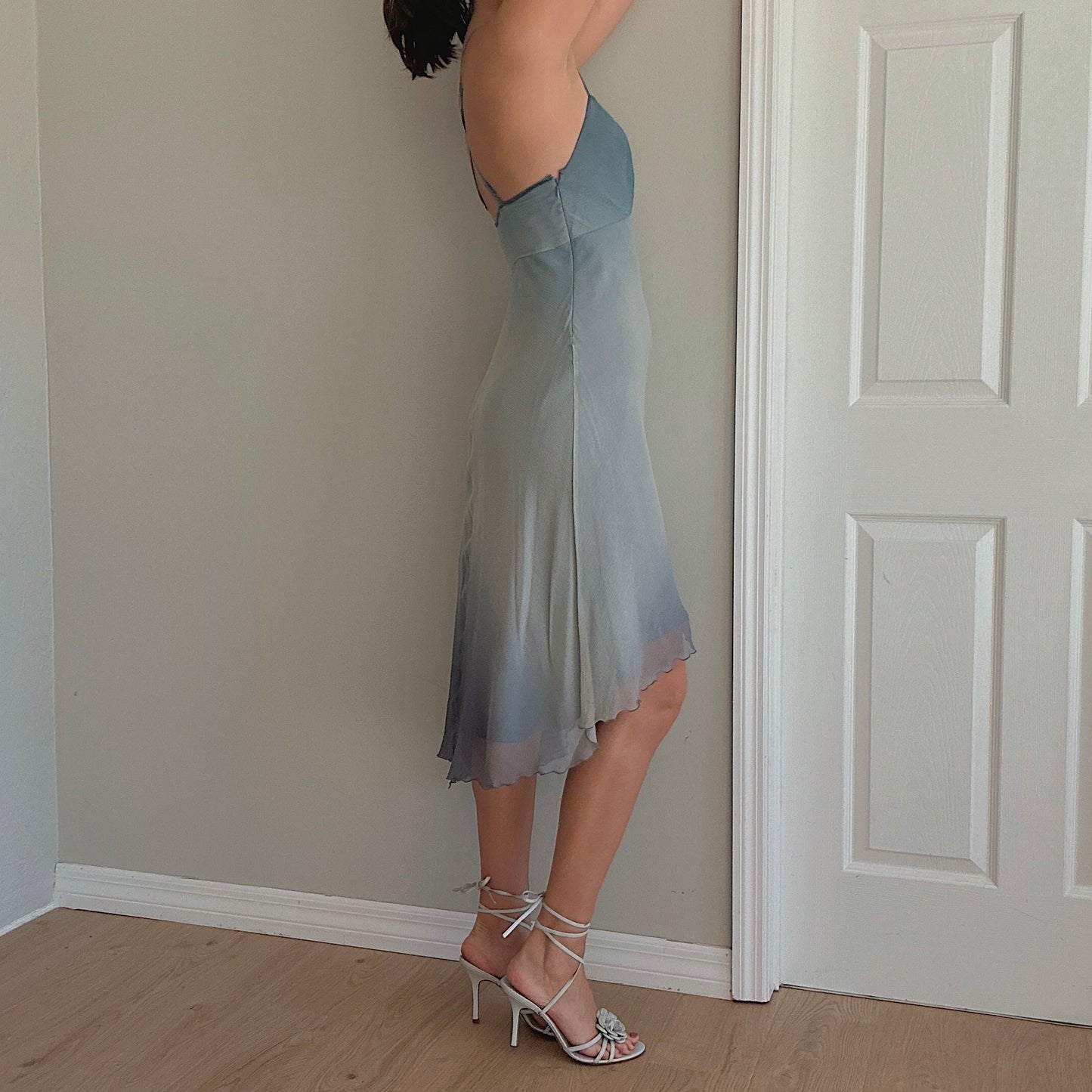 Y2K Stone Blue Silk Midi Dress / SZ 4