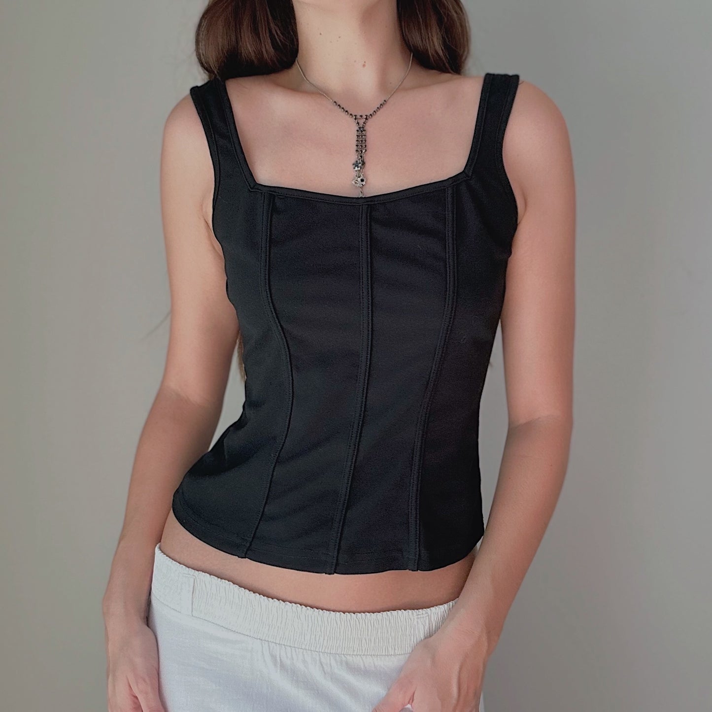 Y2K Black Square Neck Tank / SZ M