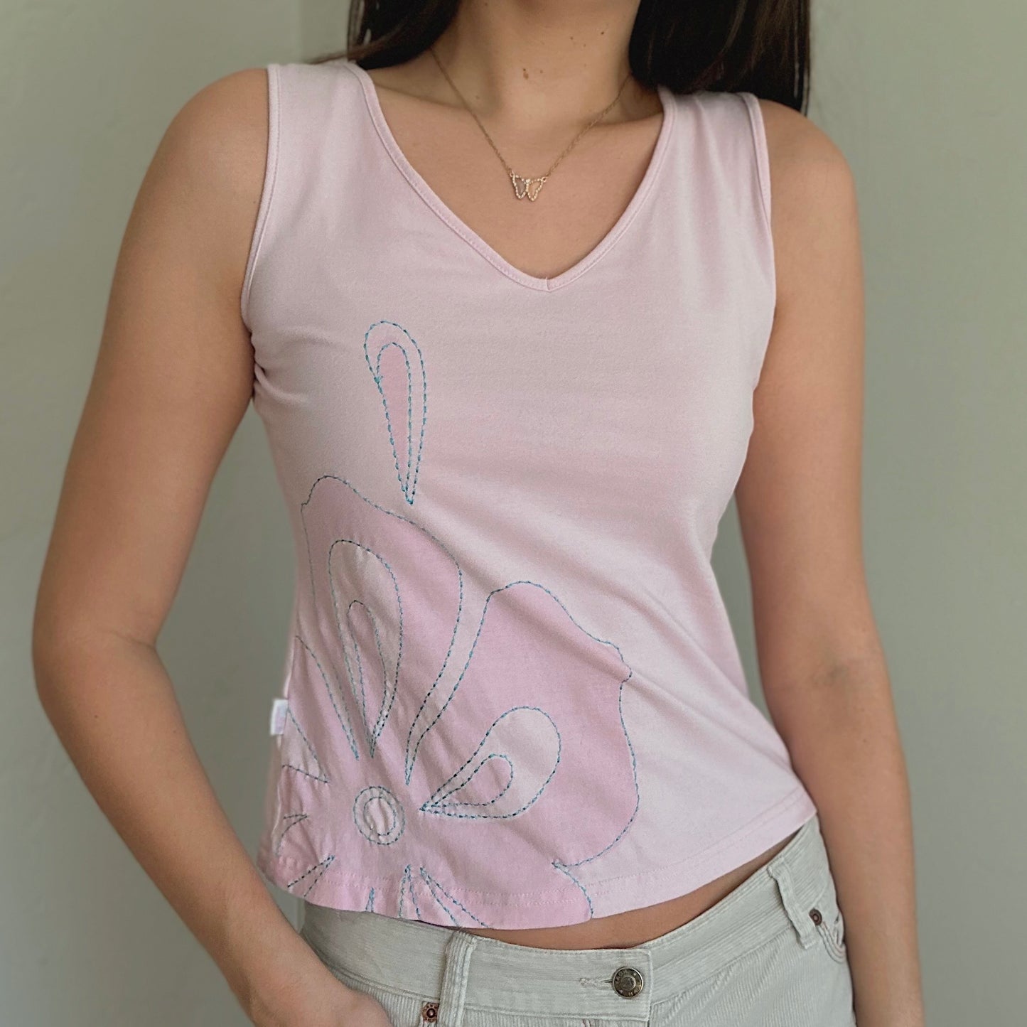 Y2K Baby Pink Embroidered Flower Top / SZ L