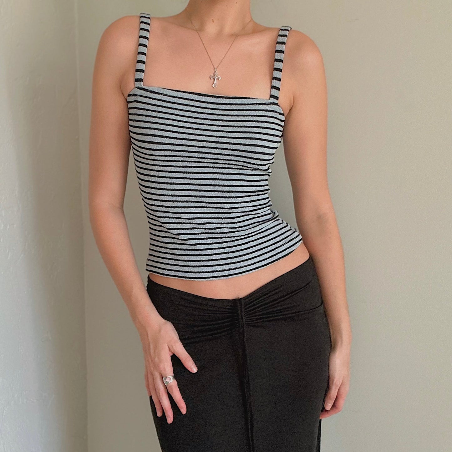 90's Stone Blue & Black Striped Tank / SZ S