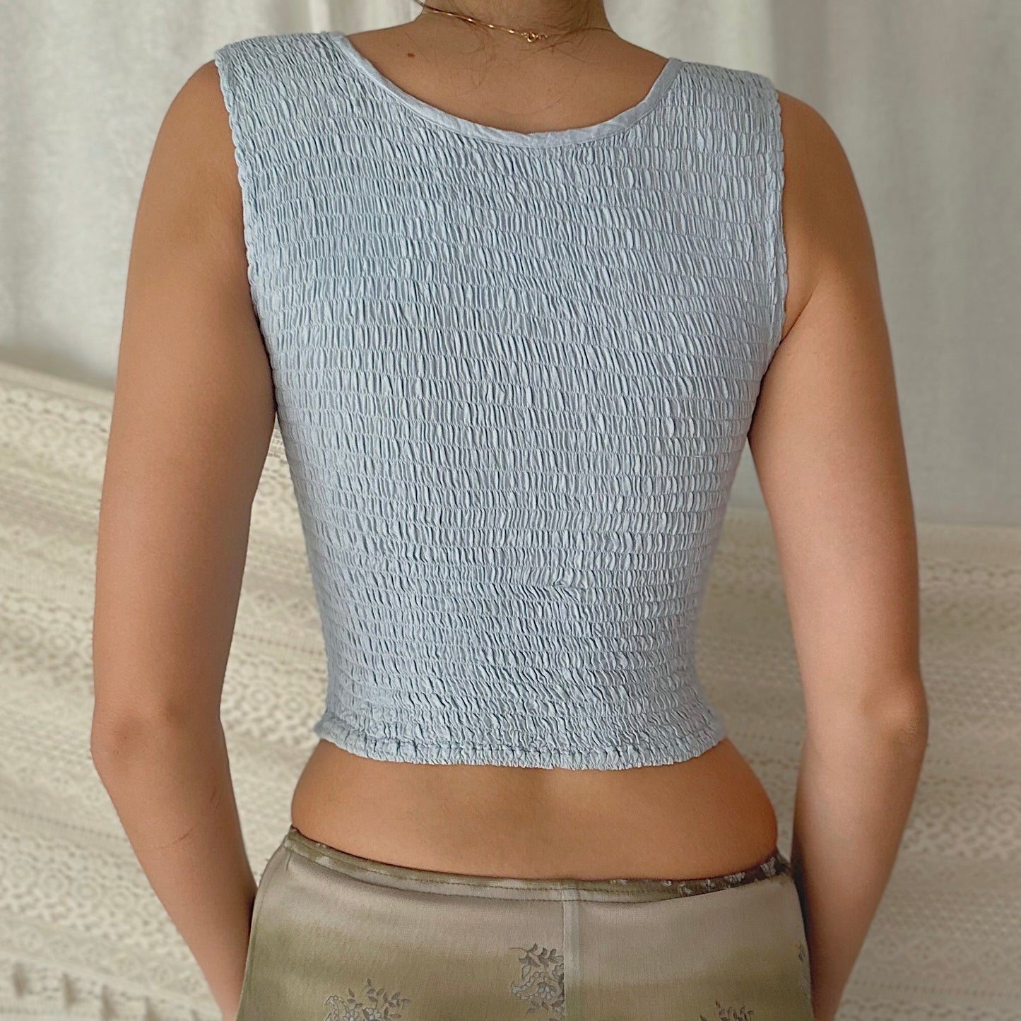 Y2K Light Blue Smocked Top / SZ XS-S