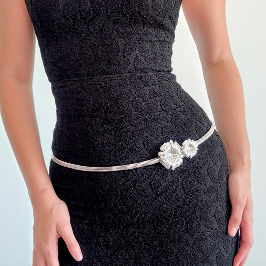 Y2K Silver Flower Skinny Belt / SZ M-L