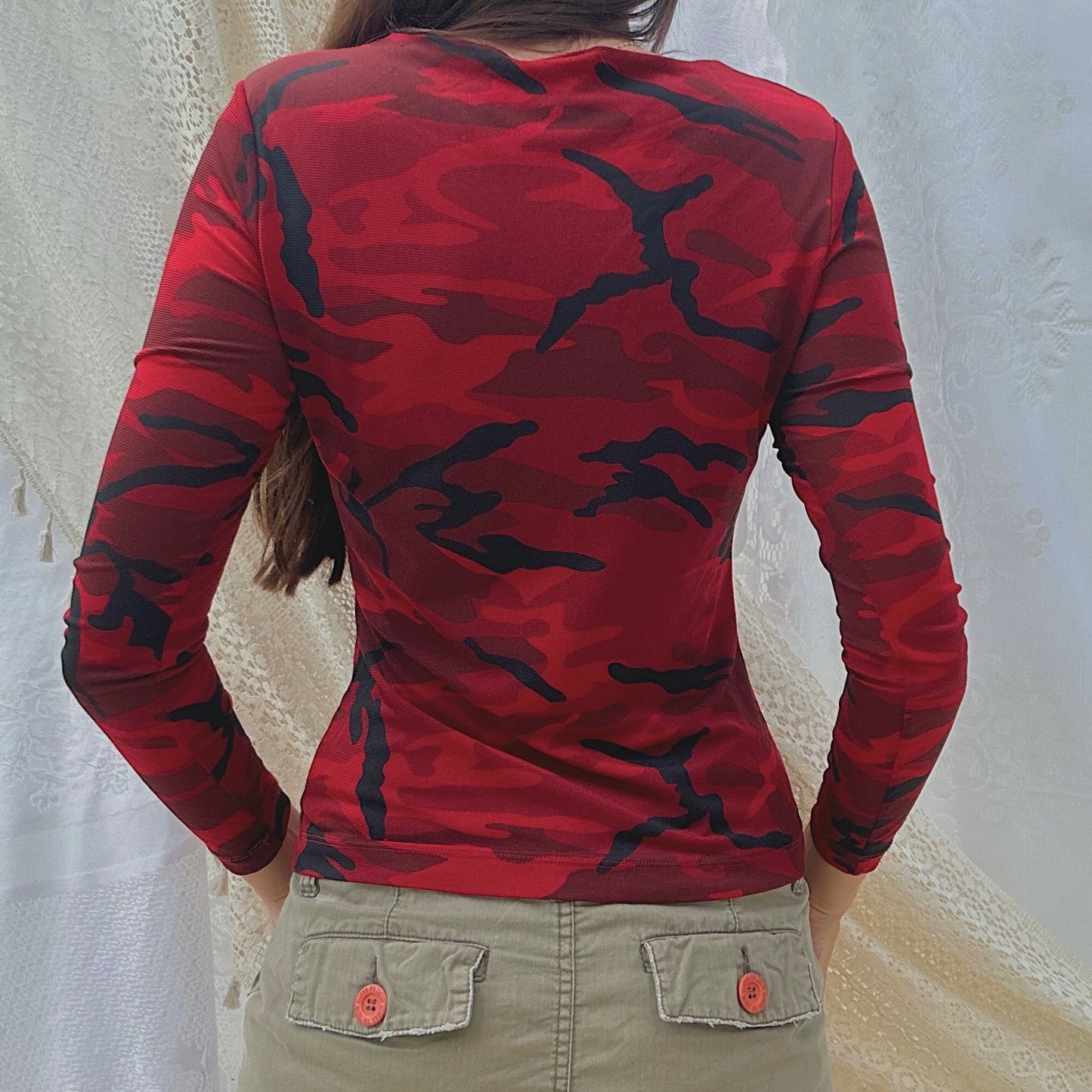 Y2K Red Camo Mesh Top / SZ S-M