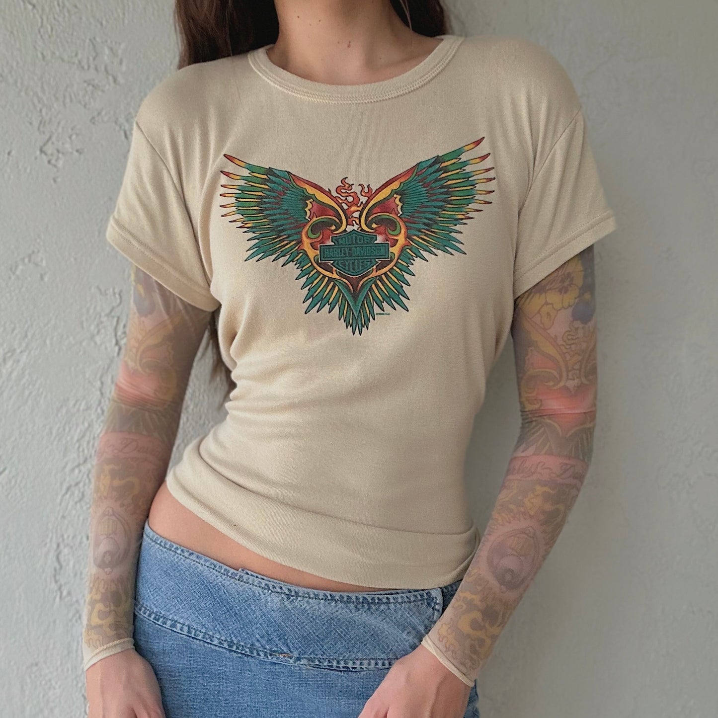 Harley Davidson Tan Printed Tattoo Top / SZ L