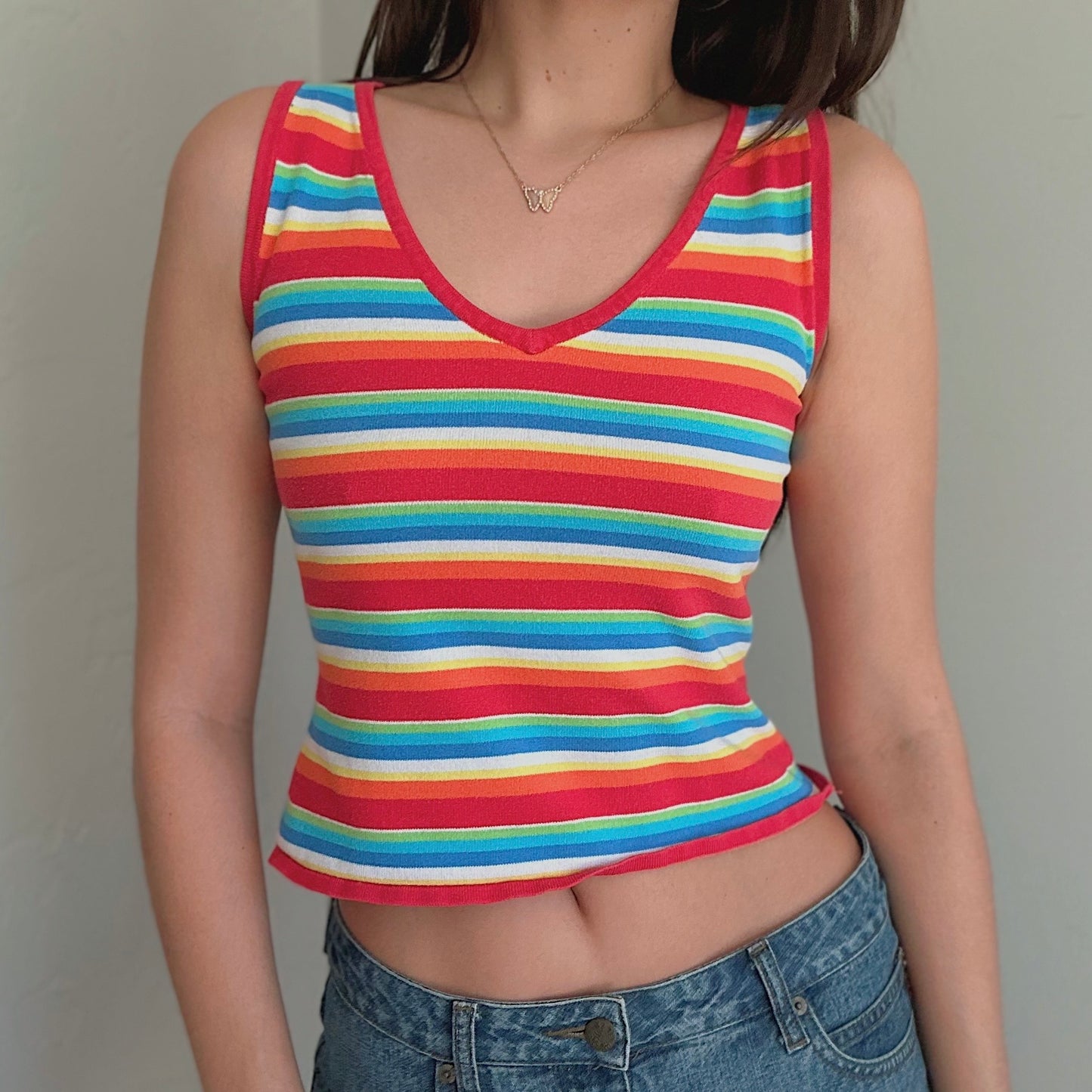 Y2K Rainbow Striped Knit Top / SZ M