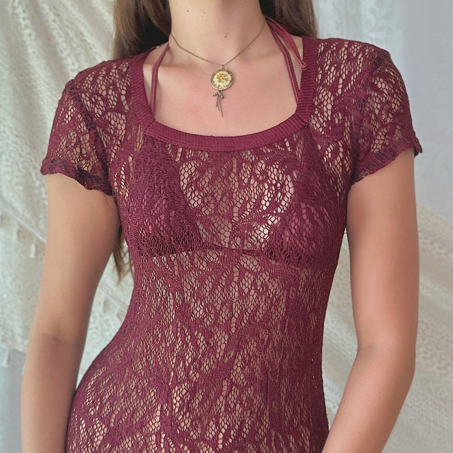 Y2K Maroon Lace Mini Dress / SZ S