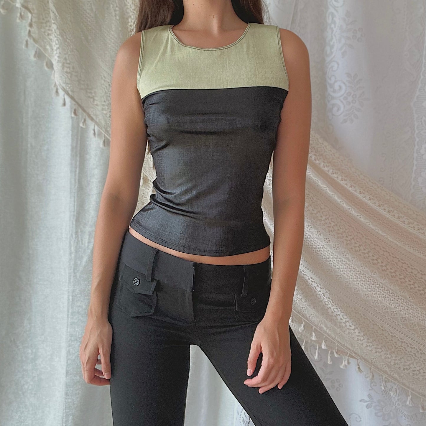 Y2K Black & Green Colorblock Top / SZ S