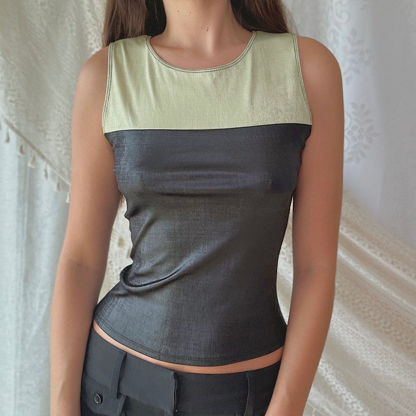 Y2K Black & Green Colorblock Top / SZ S